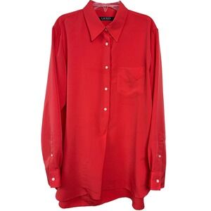 Lauren Ralph Lauren Button Down Shirt Women Medium Red Long Sleeve Silk Blend D4